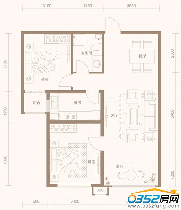 御河九號(hào)13號(hào)樓97平米戶型平面圖
