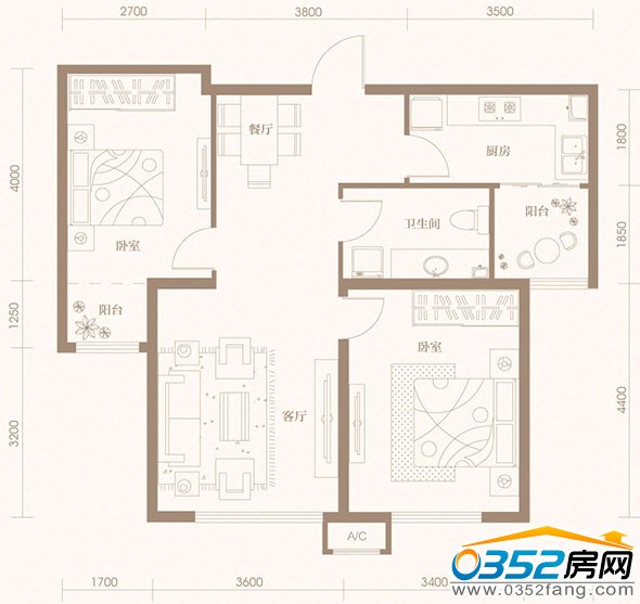 御河九號(hào)7/10號(hào)樓93平米戶型平面圖